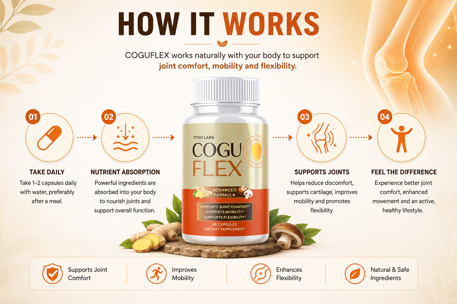How CoguFlex works: take daily, nutrient absorption, supports joints, feel the difference